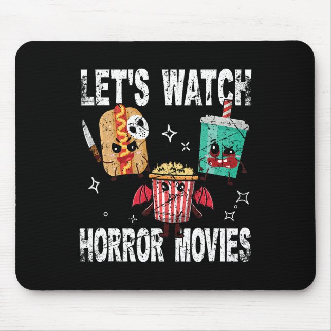 Alfombrilla De Ratón Retro Observemos Películas De Horror Cute Hallowee (Frente)