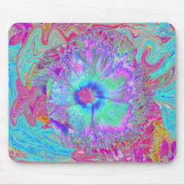 Alfombrilla De Ratón Retro Psicotrólico Hibisco Azul Arcoíris