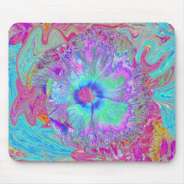 Alfombrilla De Ratón Retro Psicotrólico Hibisco Azul Arcoíris (Frente)