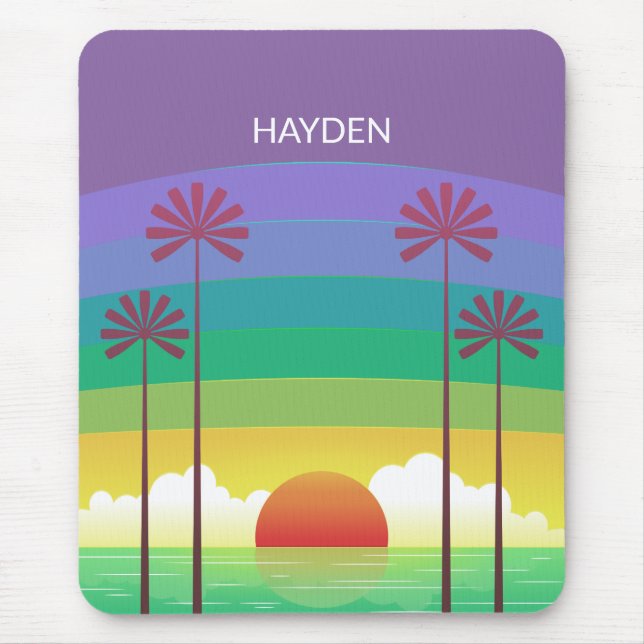 Alfombrilla De Ratón Retro Purple Sunset Palm Trees Art Personalised (Frente)