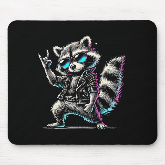 Alfombrilla De Ratón Retro Raccoon Rock Music Funny Gift For Men Women  (Frente)