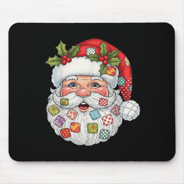 Alfombrilla De Ratón Retro Santa Claus Patchwork Feliz Navidad Navidad  (Frente)