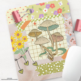 Alfombrilla De Ratón Retro scrapbook coloquio arte floral hongos