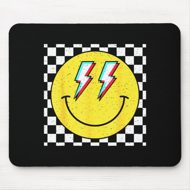 Alfombrilla De Ratón Retro Smile Face Checkered Pattern Preppy Happy Fa (Frente)