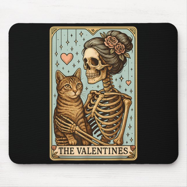 Alfombrilla De Ratón Retro Tabby Cat Valentine's Day Mom Tarot Card  (Frente)