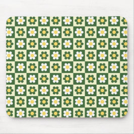 Alfombrilla De Ratón Retro Verde Salvia y Crema Cuadro de Margarita 