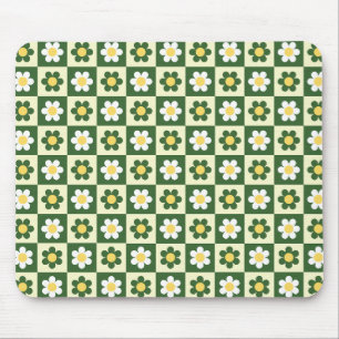 Alfombrilla De Ratón Retro Verde Salvia y Crema Cuadro de Margarita 