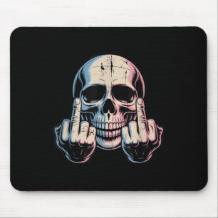 Alfombrilla De Ratón Retro Vintage Skull Face Funny Middle Finger Graph