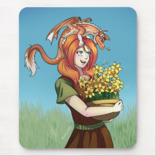 Alfombrilla De Ratón Reuniendo flores con un dragón