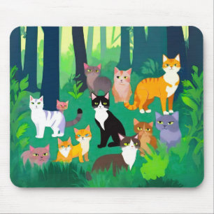 Alfombrilla De Ratón Reunión de gatos en un oscuro bosque