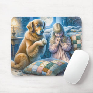 Alfombrilla De Ratón Rezando chica y Golden Retriever