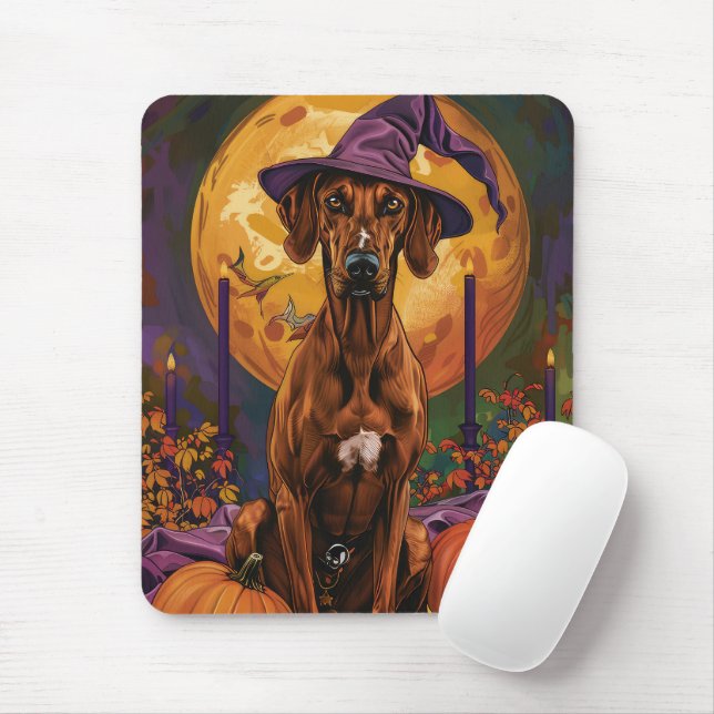 Alfombrilla De Ratón Rhodesian Ridgeback Perro Bruja de Halloween Calab (Con ratón)