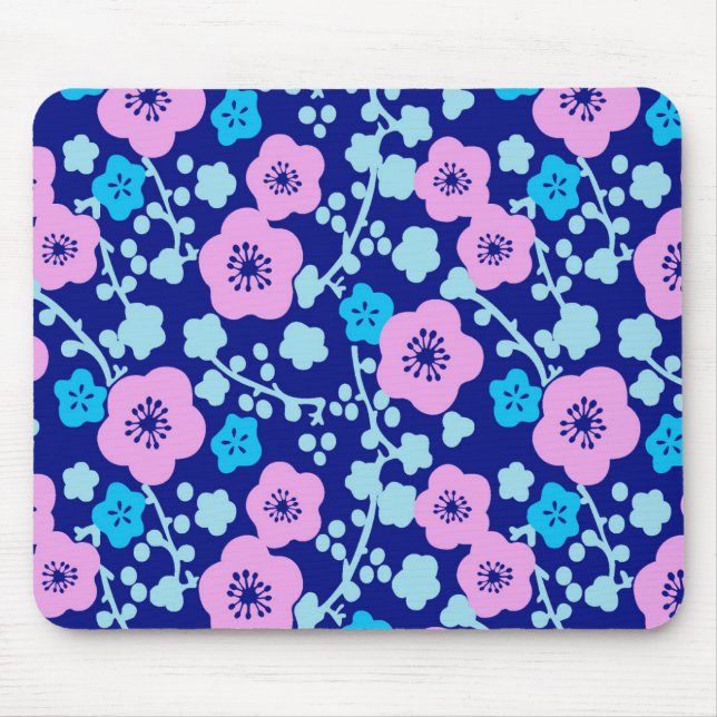 Alfombrilla De Ratón Ricos patrones florales azules y rosados en el Plu (Frente)