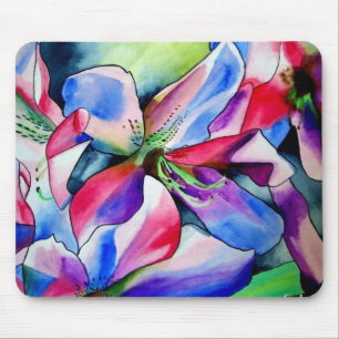 Alfombrilla De Ratón Rinbow Azalea flor acuarela arte
