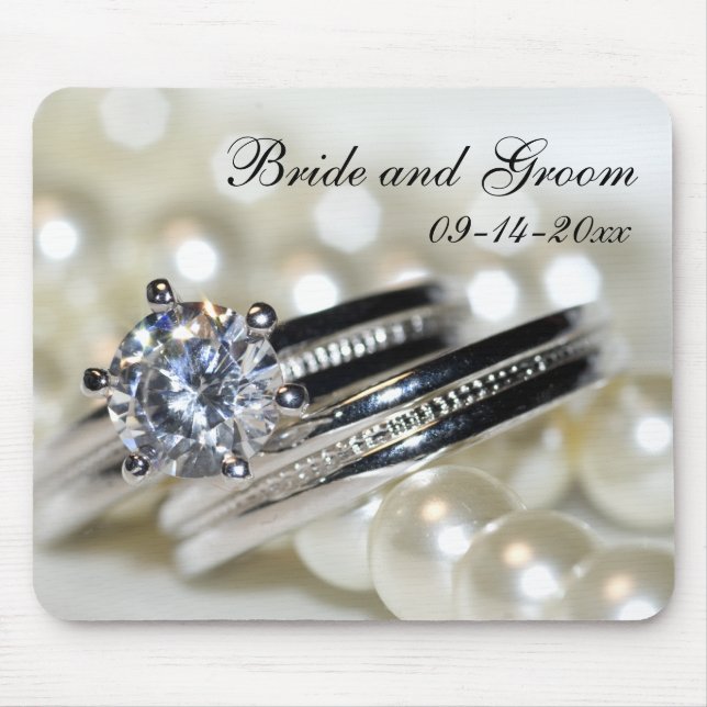 Alfombrilla De Ratón Rings and White Pearls Boda (Frente)