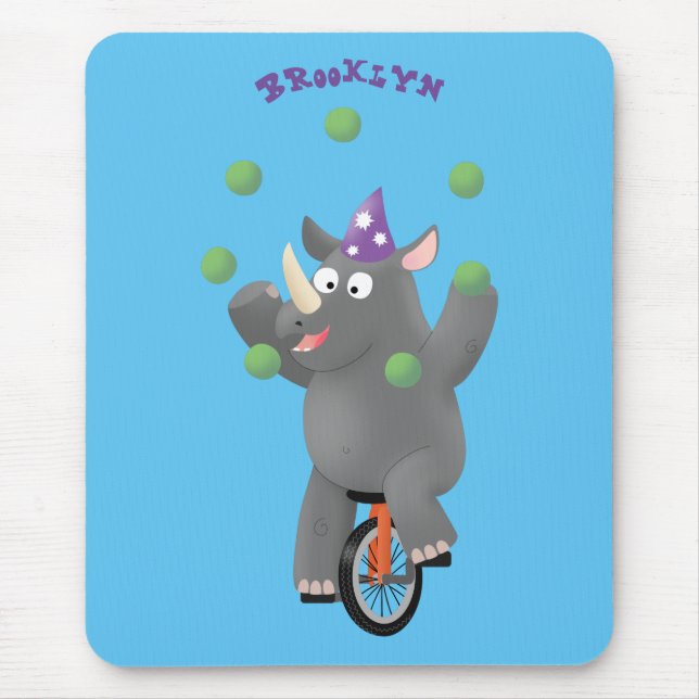 Alfombrilla De Ratón Rinocerontes divertidos y lindos en monociclo (Frente)