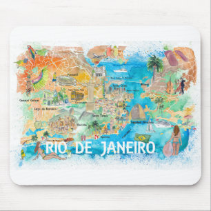 Alfombrilla De Ratón Rio de Janeiro Ilustrado Mapa con las principales