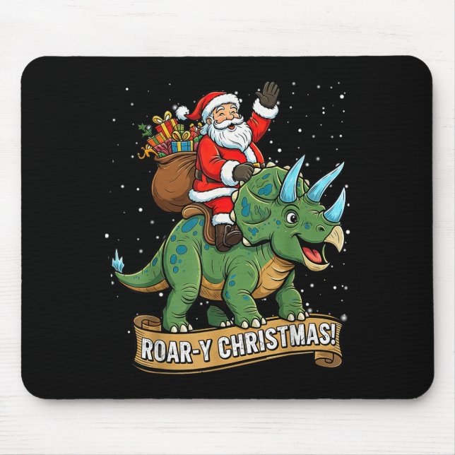 Alfombrilla De Ratón Roar-y Christmas Funny Santa Riding Dinosaur Trice (Frente)