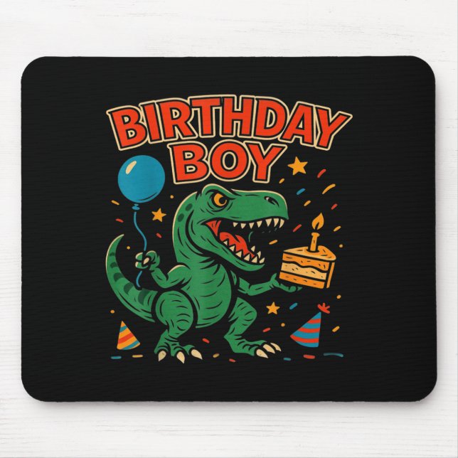 Alfombrilla De Ratón Roaring Birthday Boy Dinosaur Celebration Design _ (Frente)