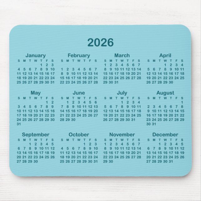 Alfombrilla De Ratón Robin Egg Blue and Dark Teal 2026 Calendar (Frente)