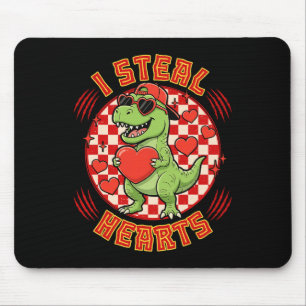 Alfombrilla De Ratón Robo Corazones Retro Cuadrados San Valentín Dinosa