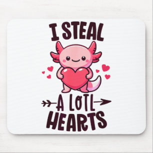 Alfombrilla De Ratón Robo Muchos Corazones Kawaii Axolotl Divertido Val