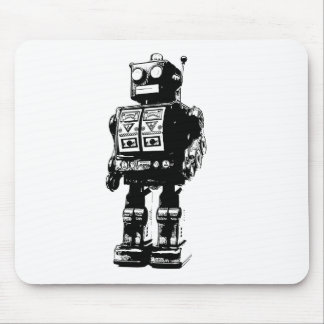 Alfombrilla De Ratón Robot blanco y negro del vintage