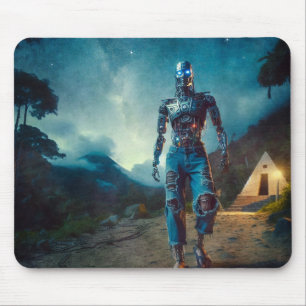 Alfombrilla De Ratón Robot Futurista en Paisaje Antiguo