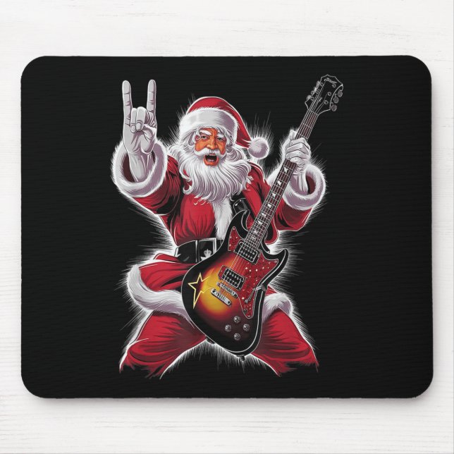 Alfombrilla De Ratón Rock &amp; Roll Christmas Santa Claus Guitar Playe (Frente)