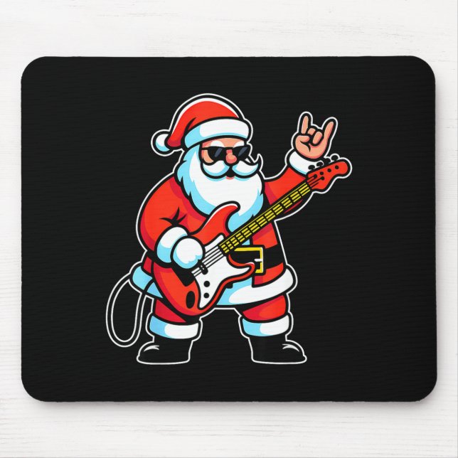 Alfombrilla De Ratón Rock &amp; Roll Christmas Santa Claus Guitar Playe (Frente)