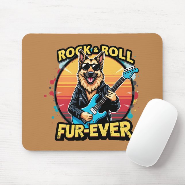 Alfombrilla De Ratón Rock and Roll German Shepherd Retro Sunset Art (Con ratón)