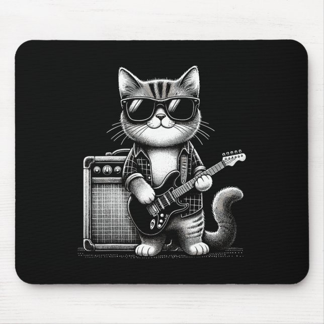 Alfombrilla De Ratón Rock Cat Tocando Guitarra (Frente)