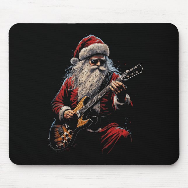 Alfombrilla De Ratón Rock Guitar Santa Claus Playing Guitar - Funny Chr (Frente)