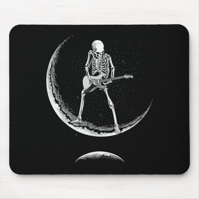 Alfombrilla De Ratón Rock On Skeleton Moon Shirt - Funny Halloween Rock (Frente)