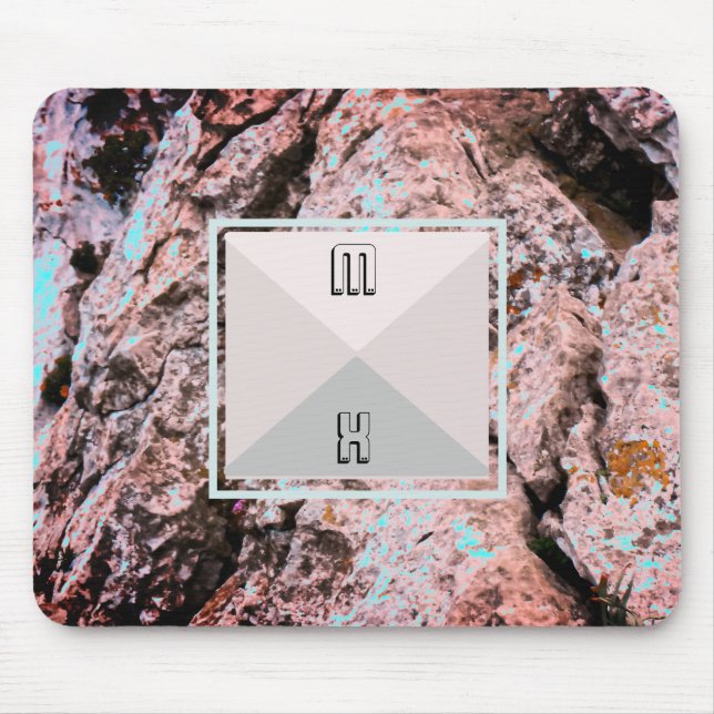 Alfombrilla De Ratón Rock primitivo y piramida con sus iniciales (Frente)