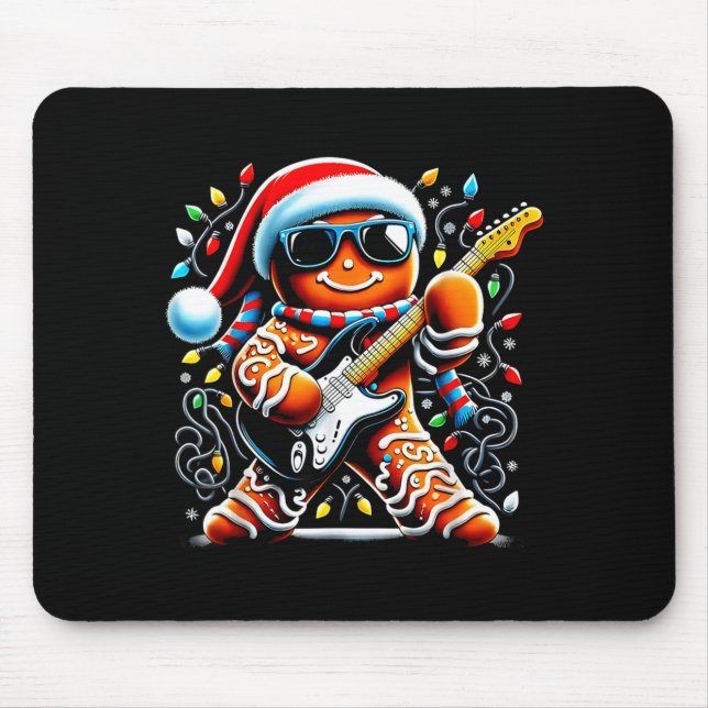Alfombrilla De Ratón Rock Star Gingerbread Christmas Guitar Lights Men  (Frente)