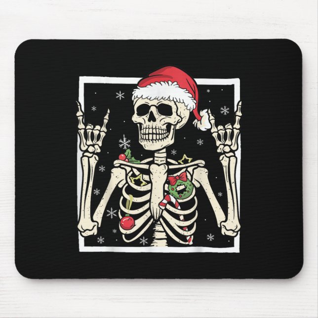 Alfombrilla De Ratón Rocker Skeleton Santa Hat Cool Christmas Punk Rock (Frente)