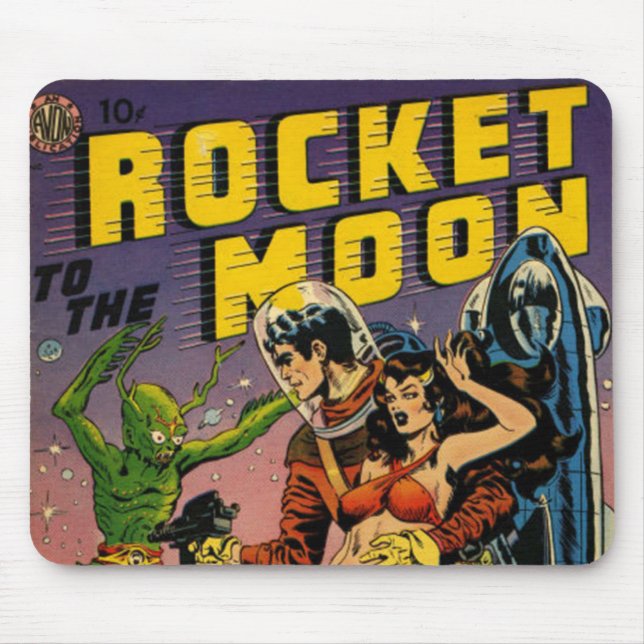Alfombrilla De Ratón Rocket a la luna cómica (Frente)