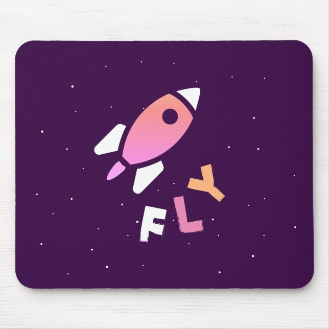 Alfombrilla De Ratón Rocket - Arte pop púrpura y rosado. ¡FLY! (Frente)