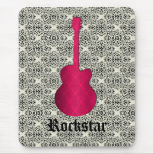 Alfombrilla De Ratón Rockstar Damask Guitar Mousepad, Magenta