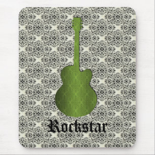 Alfombrilla De Ratón Rockstar Damask Guitar Mousepad, Olive Green
