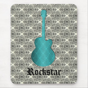 Alfombrilla De Ratón Rockstar Damask Guitar Mousepad, Turquesa