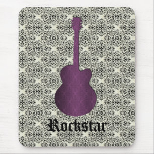 Alfombrilla De Ratón Rockstar Damask Guitar Mousepad, Violeta