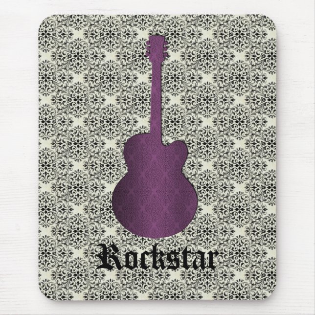 Alfombrilla De Ratón Rockstar Damask Guitar Mousepad, Violeta (Frente)
