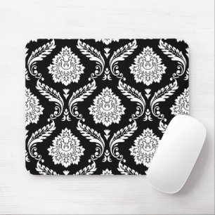 Alfombrilla De Ratón Rococo Damask Gran Patrón Blanco sobre Negro