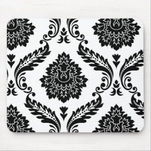 Alfombrilla De Ratón Rococo Damask Patrón Desplazado Negro sobre Blanco