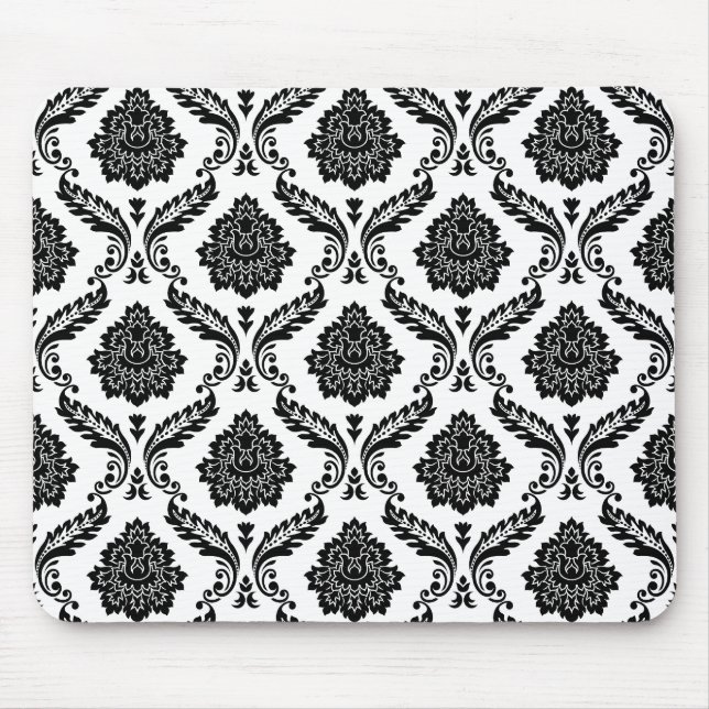 Alfombrilla De Ratón Rococo Damask Pattern Black on White (Frente)