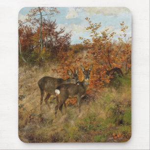 Alfombrilla De Ratón Roe Deer con otoño deja vida silvestre vintage