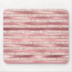 Alfombrilla De Ratón Rojizo Rosa Chic Brillo Falso Rayas