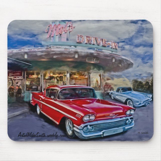 Alfombrilla De Ratón rojo 58 chevy en el autocinema (Frente)